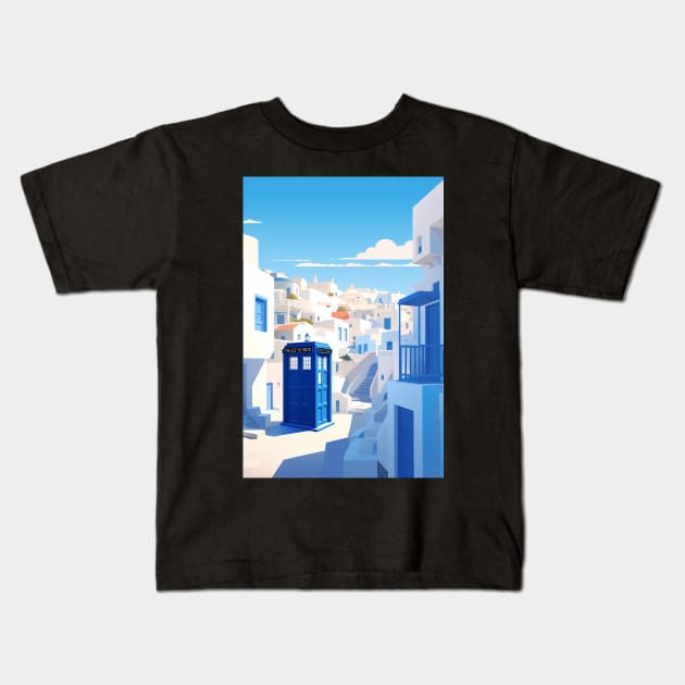 Dr Who Travel Poster Santorini Kids T-Shirt by DesignedbyWizards